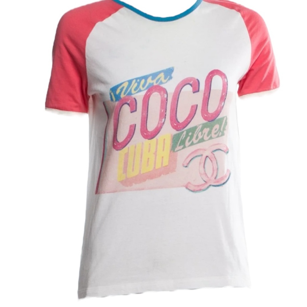 CHANEL Pink and White Graphic Tee